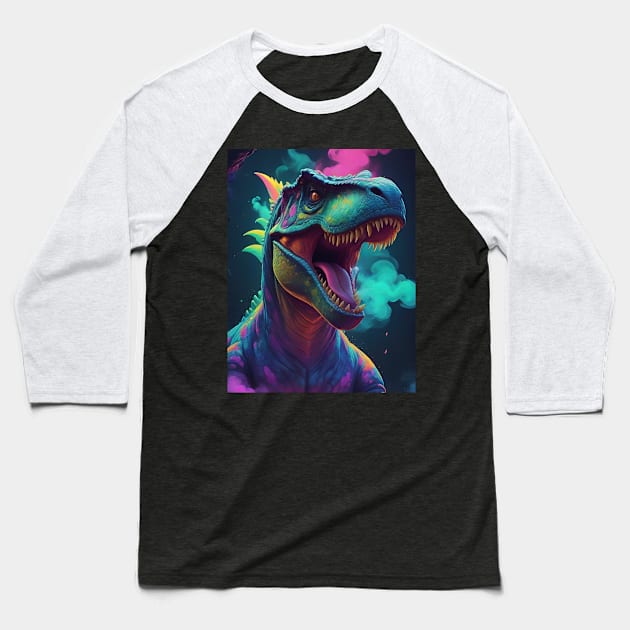 T Rex Dinosaur Head Mixed Colours Baseball T-Shirt by Rossie Designs